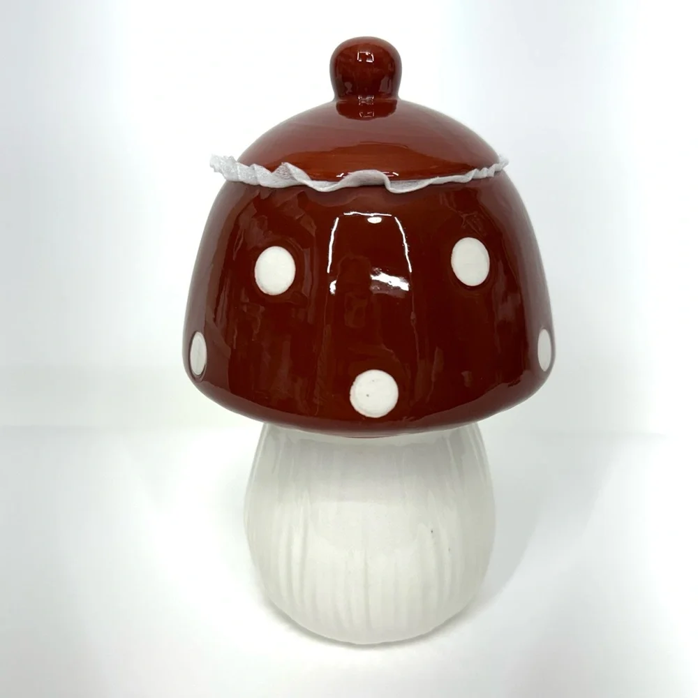 Ceramic Mushroom Canister Reddish Brown & Off White Food Safe New Nwt